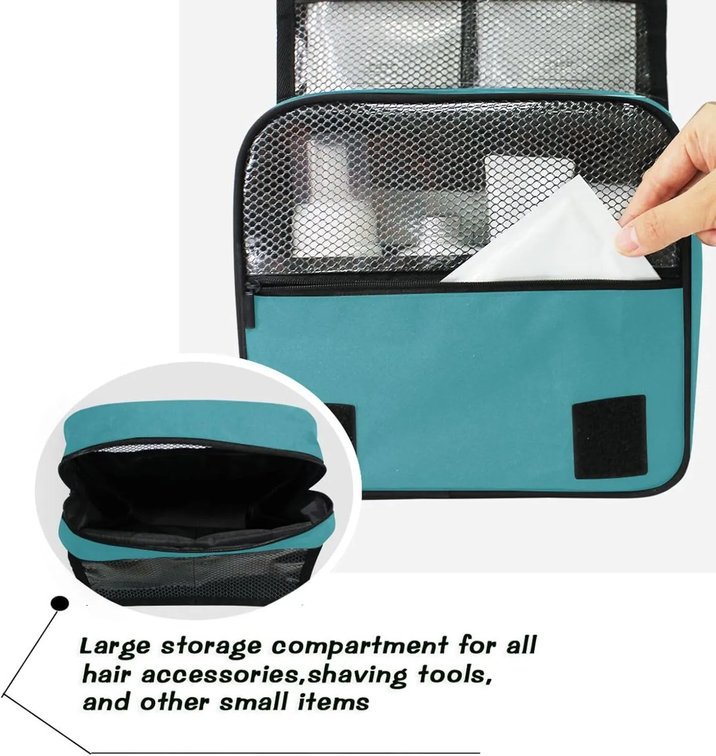 Teal Blue Custom Name Hanging Toiletry Bag Personalized Makeup Cosmetic Bag Travel Toiletry Organizer Large Capacity Cosmetic Case for Brush Toiletries Shaving Storage