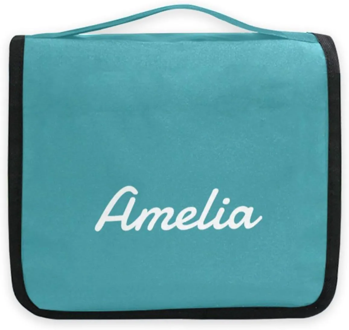 Teal Blue Custom Name Hanging Toiletry Bag Personalized Makeup Cosmetic Bag Travel Toiletry Organizer Large Capacity Cosmetic Case for Brush Toiletries Shaving Storage