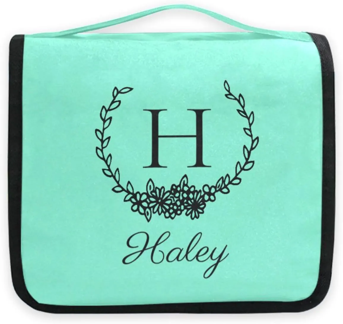 Teal Custom Hanging Toiletry Bag Personalized Initial Name Makeup Cosmetic Bag Cosmetic Case Large Capacity Travel Toiletry Organizer for Brush Toiletries Shaving Storage