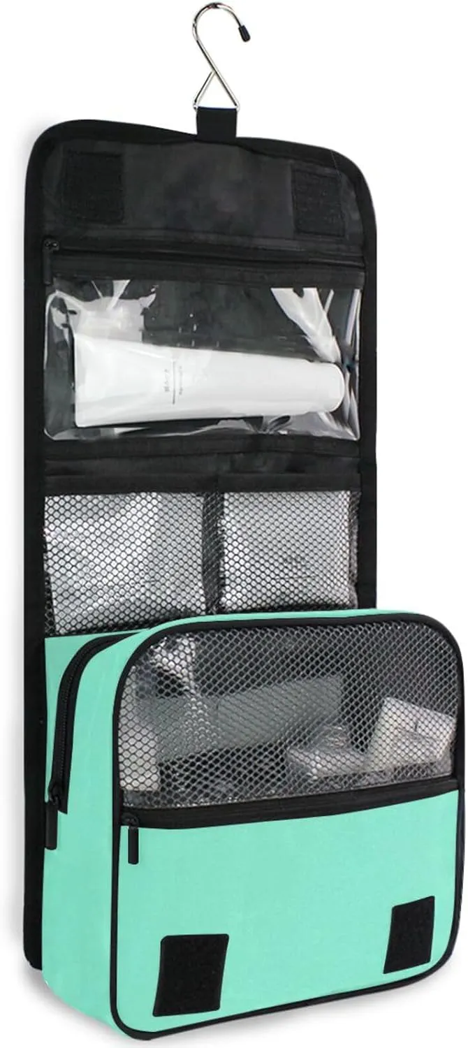 Teal Custom Hanging Toiletry Bag Personalized Initial Name Makeup Cosmetic Bag Cosmetic Case Large Capacity Travel Toiletry Organizer for Brush Toiletries Shaving Storage
