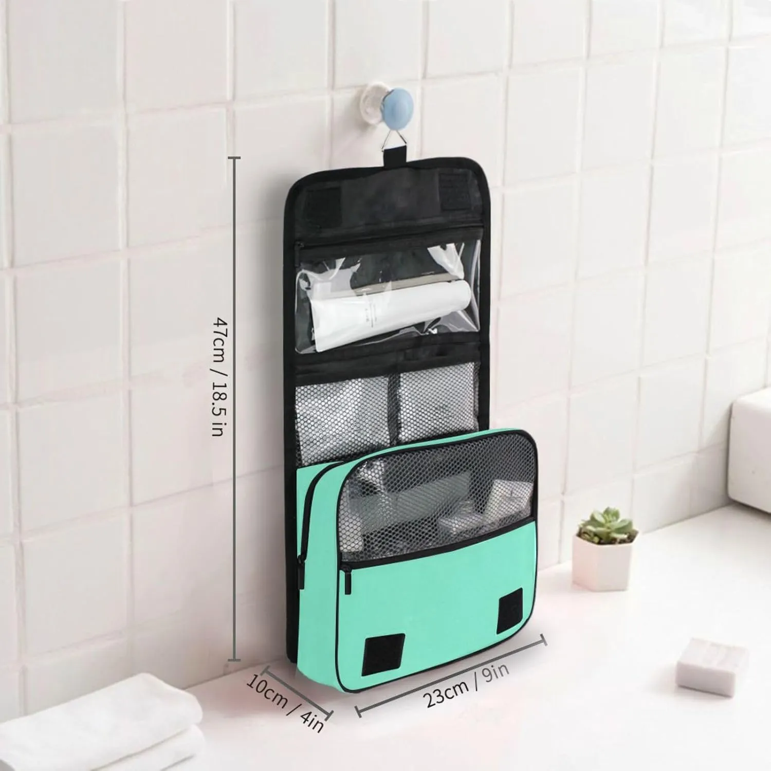 Teal Custom Hanging Toiletry Bag Personalized Initial Name Makeup Cosmetic Bag Cosmetic Case Large Capacity Travel Toiletry Organizer for Brush Toiletries Shaving Storage