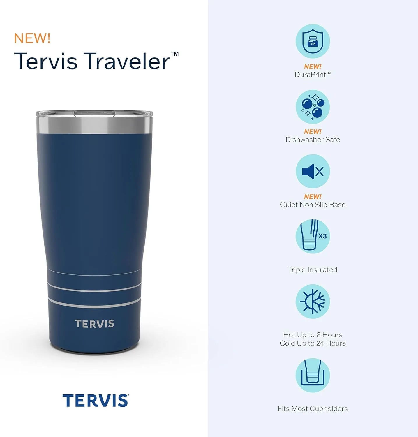 Tervis Traveler Diamond Plate Triple Insulated Insulated Tumbler Travel Cup Keeps Drinks Cold & Hot, 20oz, Stainless Steel
