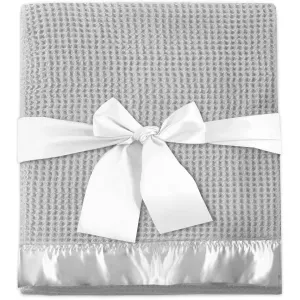 Thermal Waffle Baby Blanket with Satin Trim 36 x 50 – Soft, Breathable, Machine Washable Blanket for Newborns & Toddlers – Ideal for Crib, Stroller & Car Seat