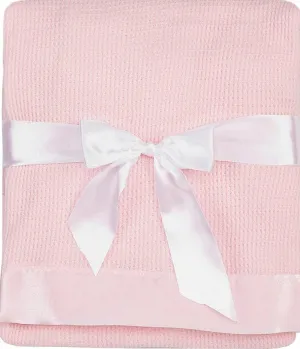 Thermal Waffle Weave Baby Blanket with Satin Nylon Trim (Pink), Oversized