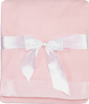 Thermal Waffle Weave Baby Blanket with Satin Nylon Trim (pink)