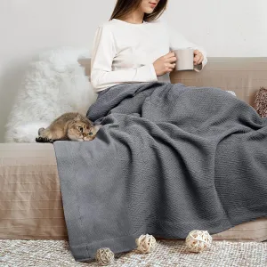 THREAD SPREAD Organic GOTS Cotton Blanket, Full/Queen - 350 GSM, Antistatic, Fuzzy Soft, Lightweight, Sofa, Camping & Travel, Perfect Herringbone All Seasons Throw, Dark Gray with Free Tote Bag