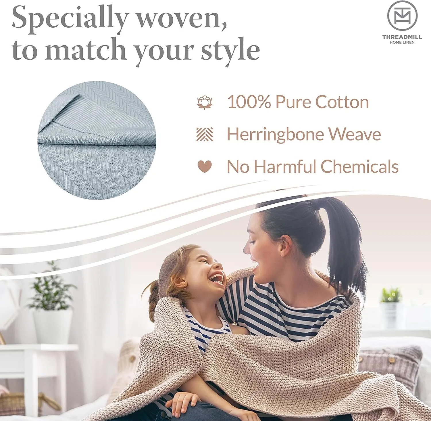 Threadmill Luxury Cotton Blankets for King Size Bed | All-Season Cozy 100% Cotton King Size Blanket | Herringbone Soft Fall Thermal Blanket fits California King Size Bed | Dark Grey