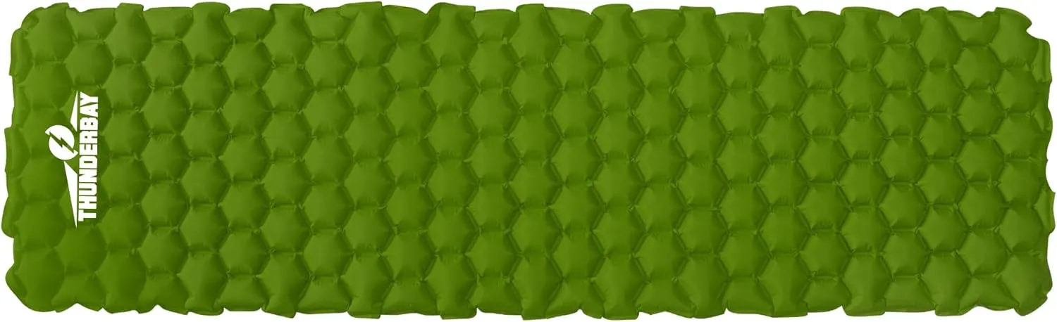 THUNDERBAY Ultralight Inflatable Camping Mat with Inflatable Bag, Green, 3.9 ", Compact Hiking Camping Mattress