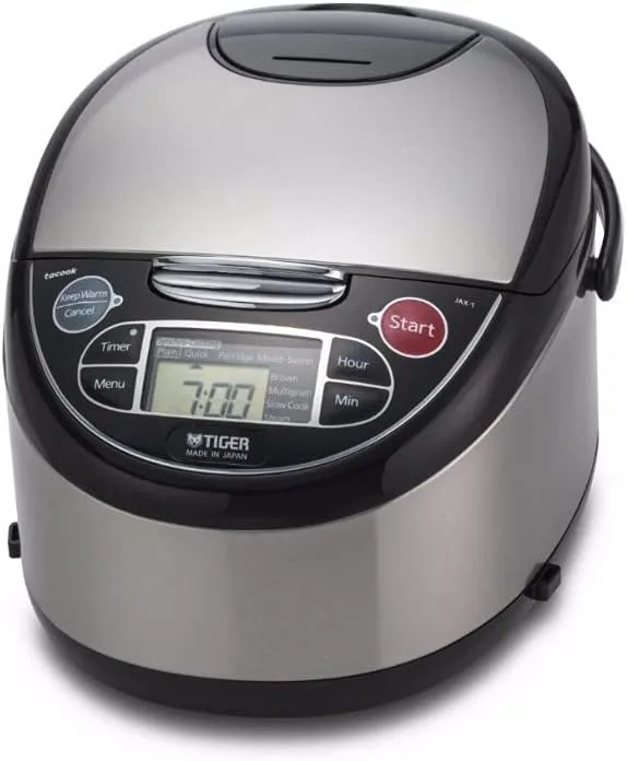 Tiger Corporation JAX-T10U-K 5.5-Cup (Uncooked) Micom Rice Cooker with Food Steamer & Slow Cooker, Stainless Steel Black