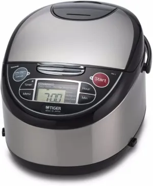 Tiger Corporation JAX-T10U-K 5.5-Cup (Uncooked) Micom Rice Cooker with Food Steamer & Slow Cooker, Stainless Steel Black
