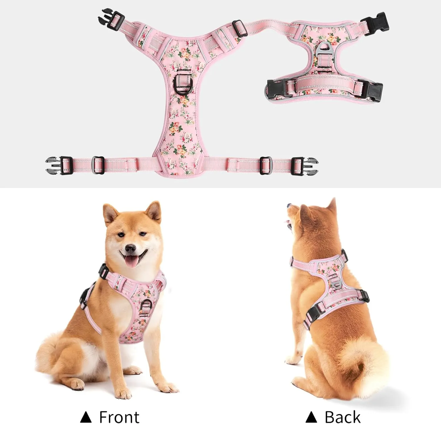 Timos No Pull Dog Harness, Release at Neck Reflective 3 Snap Buckles Adjustable No Choke Pet Vest with Front & Back 2 Leash Clips, Soft Padded Control Training Handle for Small Medium Large Dogs