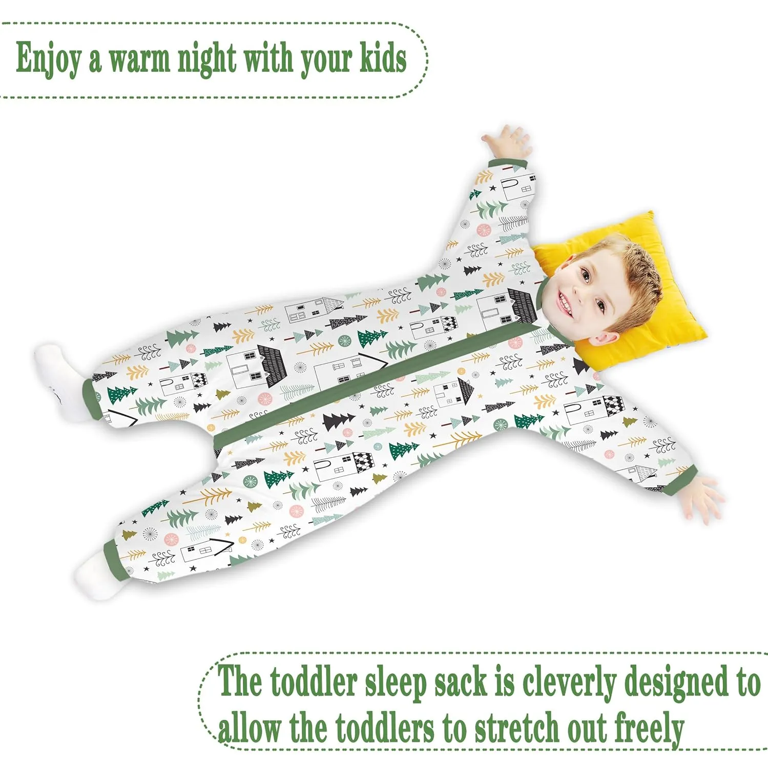 Toddler Sleep Sack,Winter Long Sleeve Sleep Sack 2.5Tog, Toddler Sleep Sack with Feet, Baby Sleep Bag Winter, Wearable Blanket with Legs for Early Walkers(Green Forest,9M-2T)