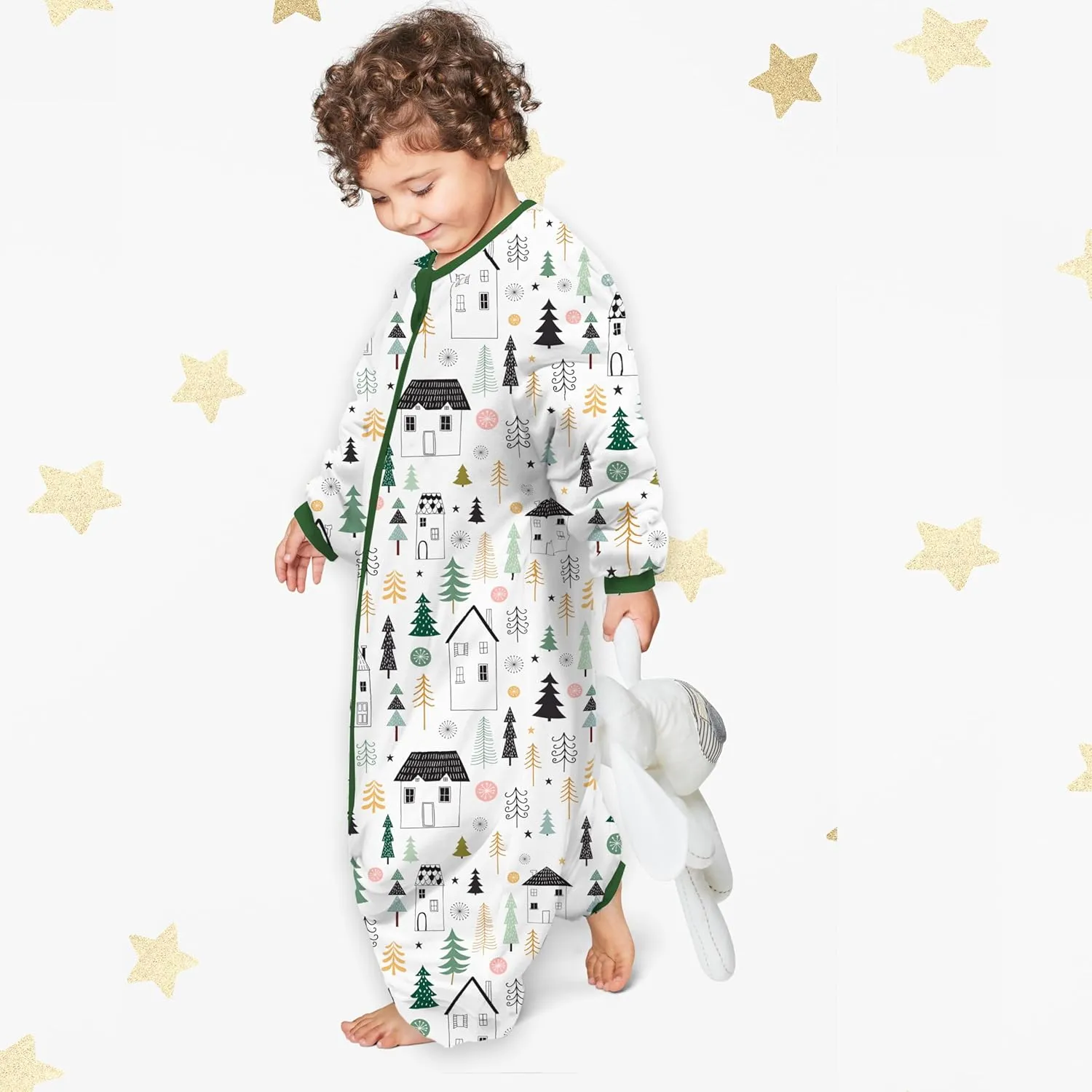Toddler Sleep Sack,Winter Long Sleeve Sleep Sack 2.5Tog, Toddler Sleep Sack with Feet, Baby Sleep Bag Winter, Wearable Blanket with Legs for Early Walkers(Green Forest,9M-2T)
