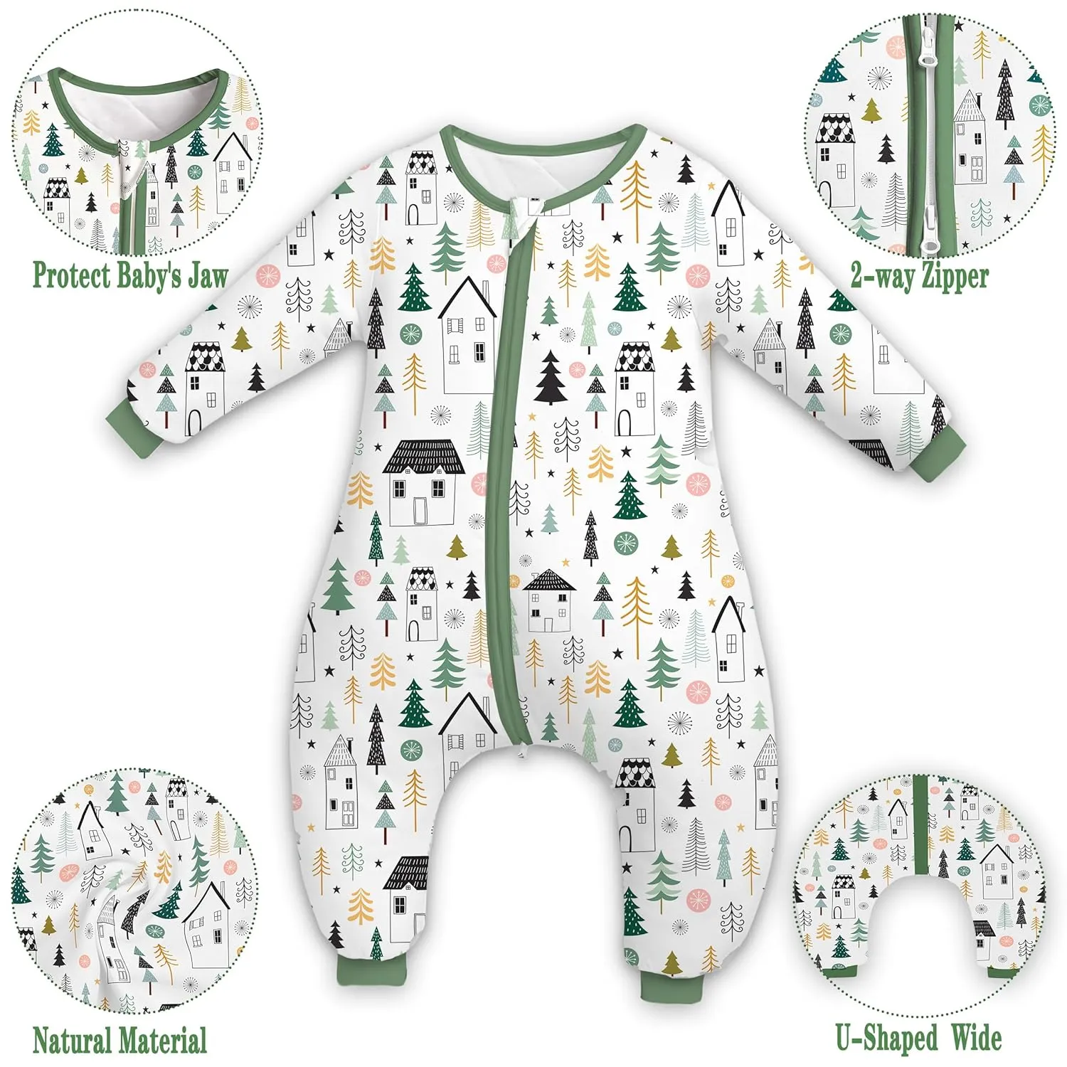 Toddler Sleep Sack,Winter Long Sleeve Sleep Sack 2.5Tog, Toddler Sleep Sack with Feet, Baby Sleep Bag Winter, Wearable Blanket with Legs for Early Walkers(Green Forest,9M-2T)