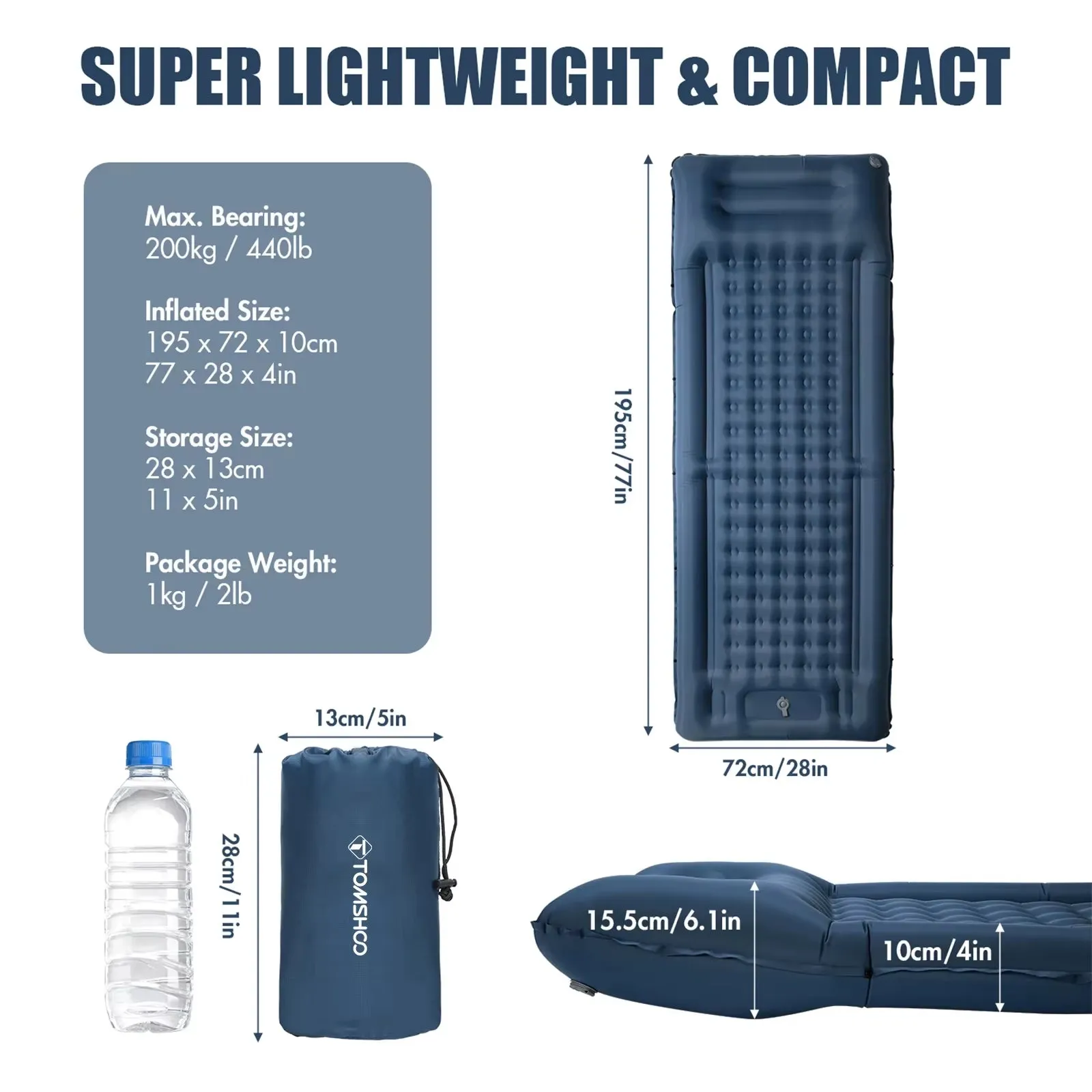 Tomshoo Inflatable Sleeping Pad Extra Thick 4In Self-Inflating Mats Air Mattress W Built-In Pump for Camping Backpacking Travel