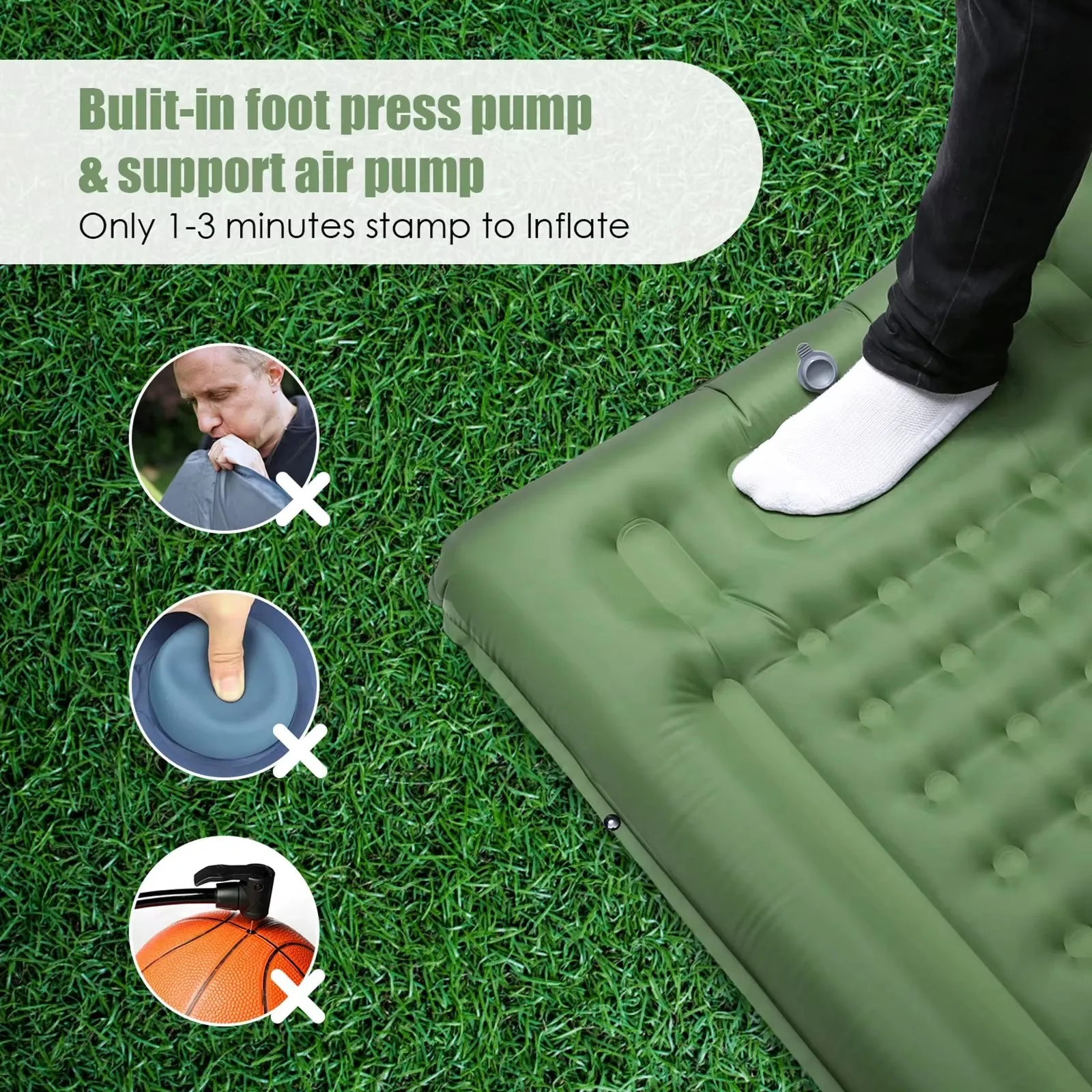 Tomshoo Inflatable Sleeping Pad Extra Thick 4In Self-Inflating Mats Air Mattress W Built-In Pump for Camping Backpacking Travel