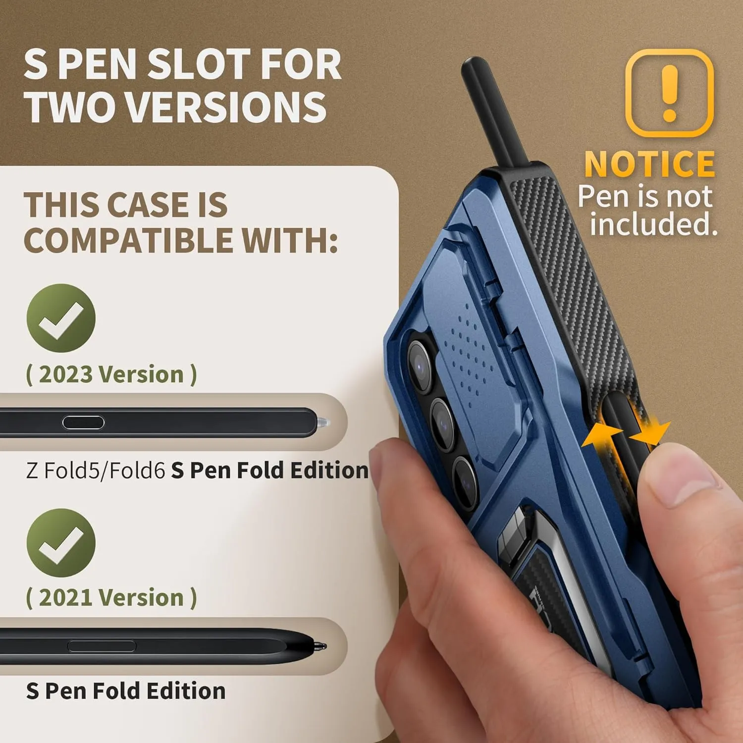 TONGATE for Z Fold 6 Case with Ring Stand, Built-in S Pen Holder & Glass Screen Protector Shockproof Rugged Z6 Phone Case with Slide Camera Cover & Belt Clip for Samsung Galaxy Z Fold 6 2024, Blue