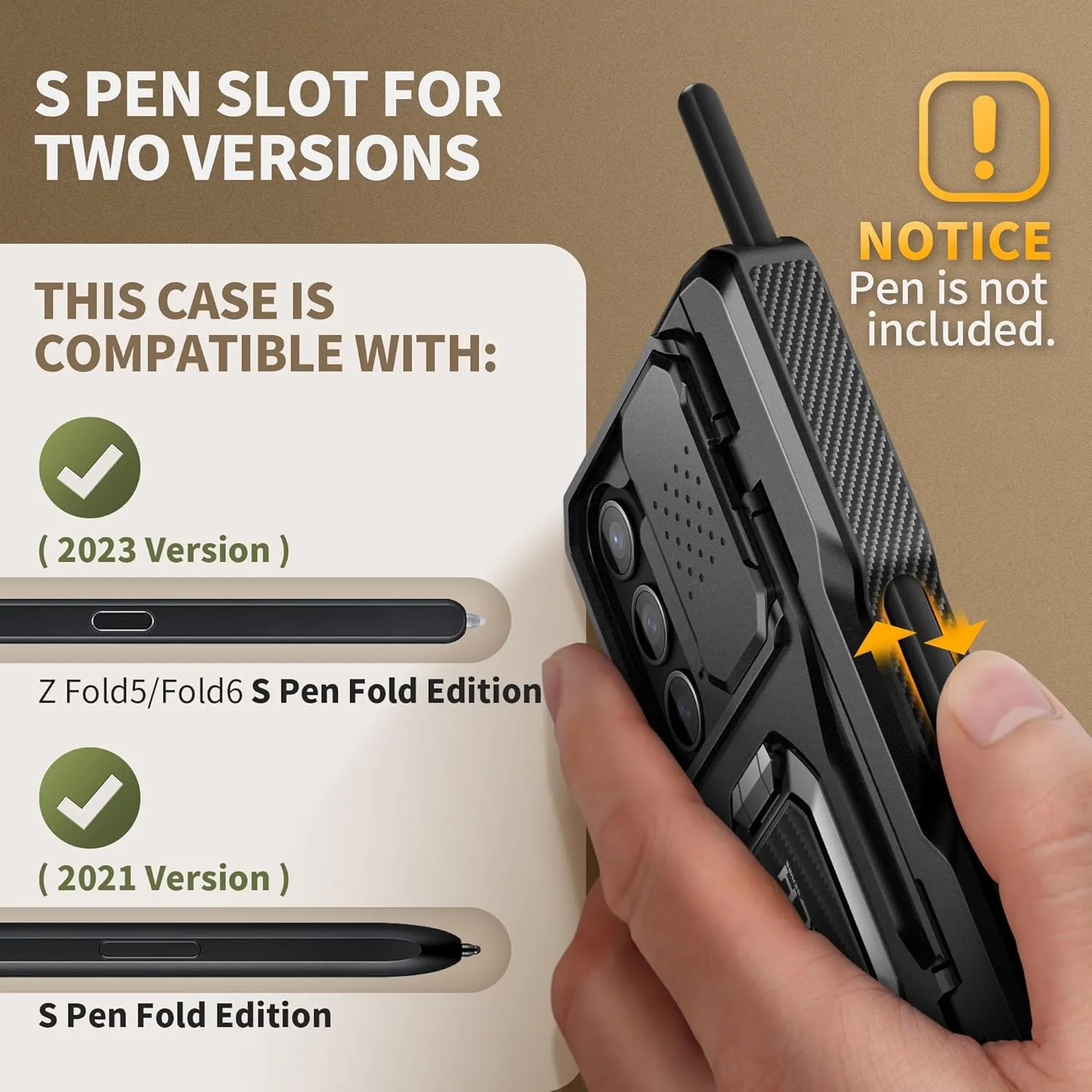 TONGATE for Z Fold 6 Case with Ring Stand, Built-in S Pen Holder & HD Glass Screen Protector Rugged Z6 Phone Case with Slide Camera Cover & Belt Clip for Samsung Galaxy Z Fold 6 2024, Black HD Film