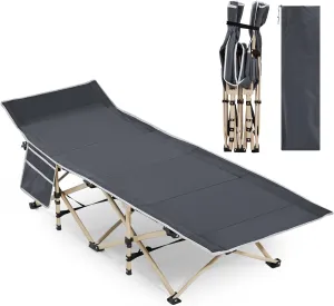 Topeakmart Single Camping Bed Folding Camping Cot Bed Siesta Lounge Chair Adults Portable Foldable Camp Cot w/ 2 Side Storage Bags & 1 Carry Bag Outdoor/Indoor/Hiking/Travel/Beach/Office/Home