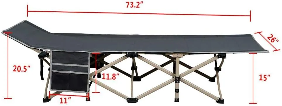 Topeakmart Single Camping Bed Folding Camping Cot Bed Siesta Lounge Chair Adults Portable Foldable Camp Cot w/ 2 Side Storage Bags & 1 Carry Bag Outdoor/Indoor/Hiking/Travel/Beach/Office/Home