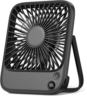 TOPK 5000mAh Portable Desk Fan Rechargeable, Cruise Ship Fan, Quiet Thin Battery Operated Desktop Personal Fan with Power & Speed Display for Office,Travel,Library,Sleeping,Outdoor Black