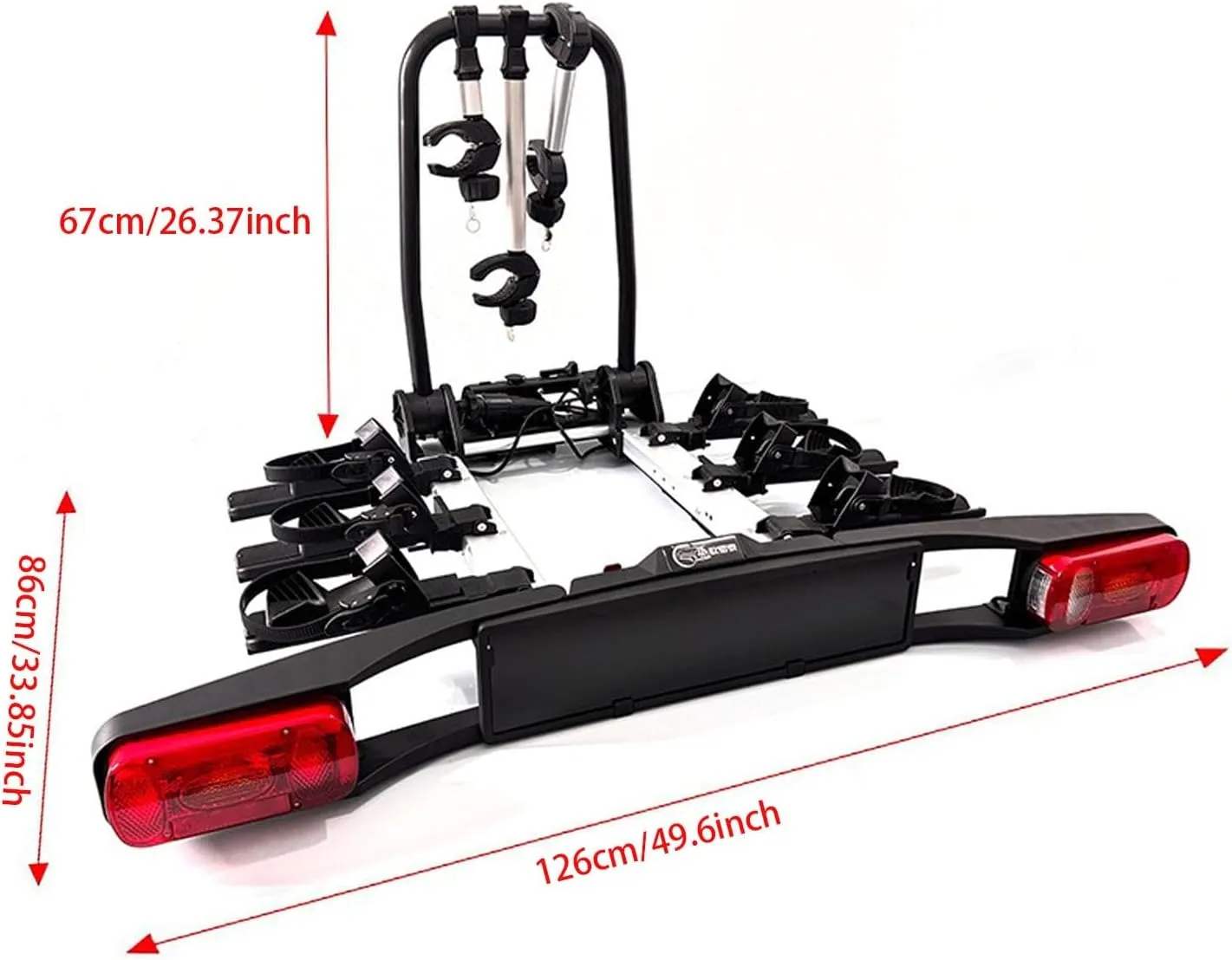 Towbar Bike Rack, Foldable Car Bike Carrier, Tow Hitch Mounting, License Plate Holder, Tiltable for Easy Access, Max 65kg/143.3lbs(3-Bike Capacity)
