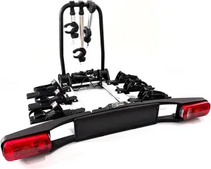 Towbar Bike Rack, Foldable Car Bike Carrier, Tow Hitch Mounting, License Plate Holder, Tiltable for Easy Access, Max 65kg/143.3lbs(3-Bike Capacity)