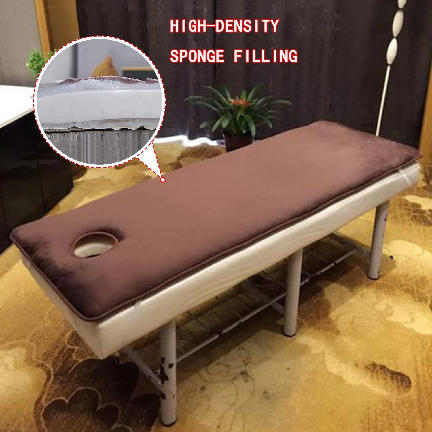 Trapezoidal Head Spa Bed Mattress Pad Beauty Bed Mattress with Breath Hole Massage Table Lash Bed Mattress Topper High Density Sponge (Elastic Fix Bands on 4 Angles),Purple2,80x190cm