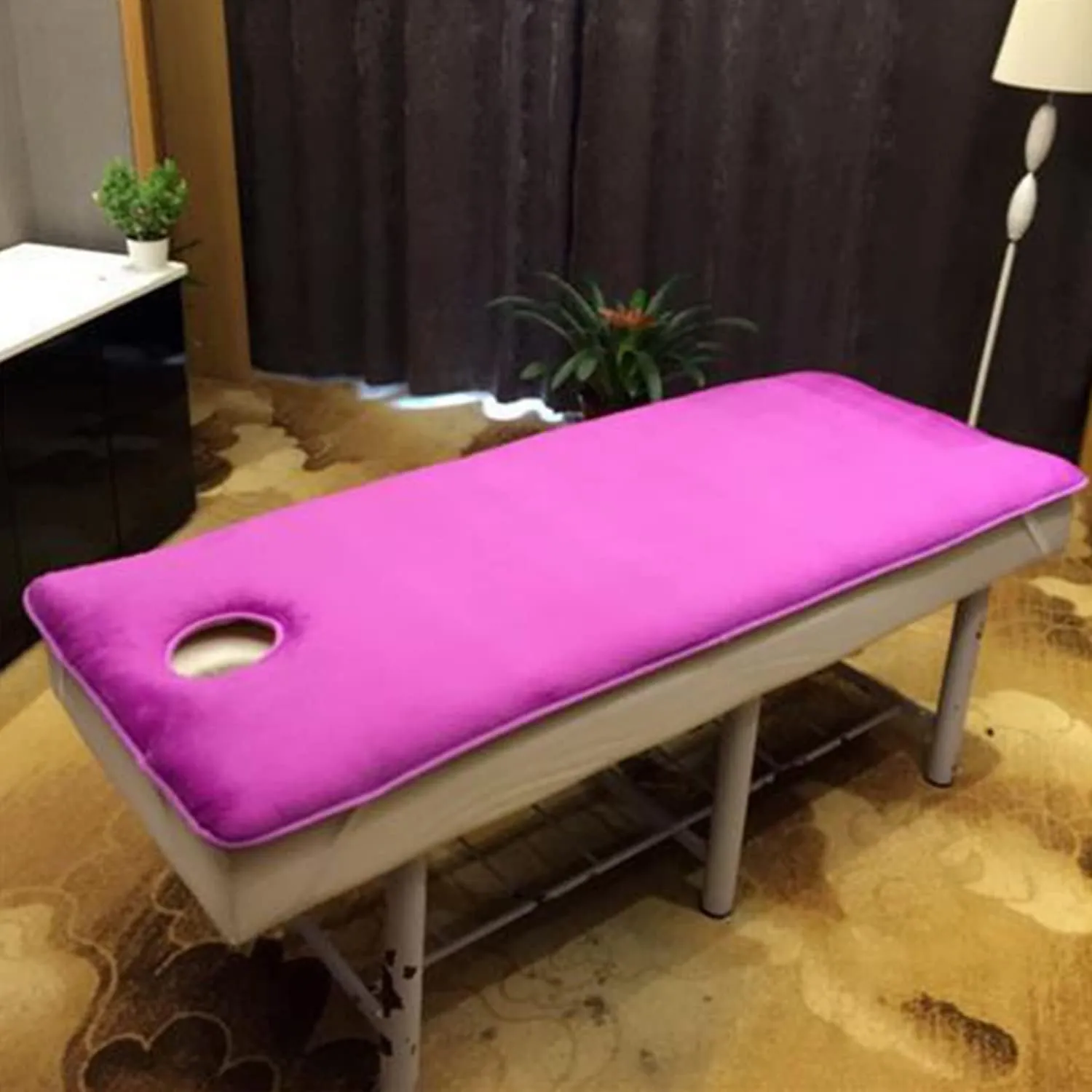 Trapezoidal Head Spa Bed Mattress Pad Beauty Bed Mattress with Breath Hole Massage Table Lash Bed Mattress Topper High Density Sponge (Elastic Fix Bands on 4 Angles),Purple2,80x190cm
