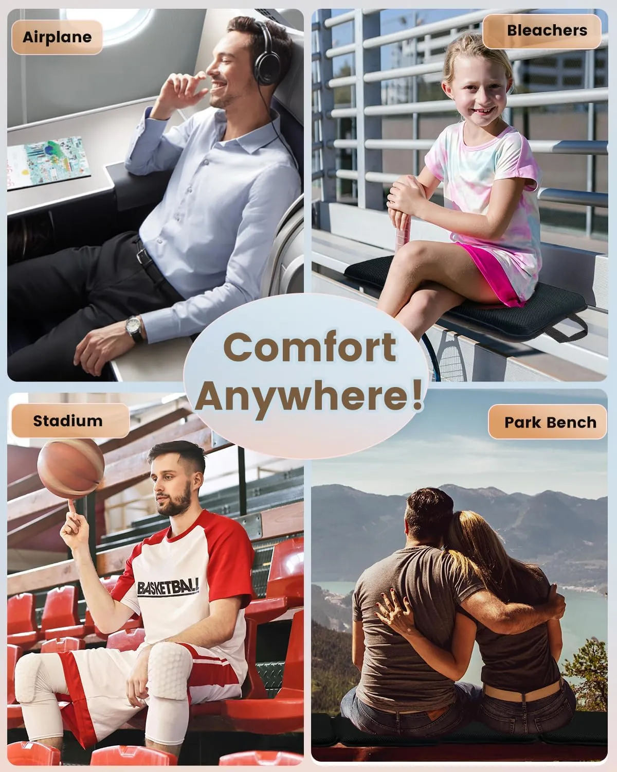 Travel Gel Seat Cushion - Foldable Waterproof Portable Pad for Airplane, Stadium, Bleacher, Kayaking, Flights, Camping, Egg Gel Pads, Ergonomic Design