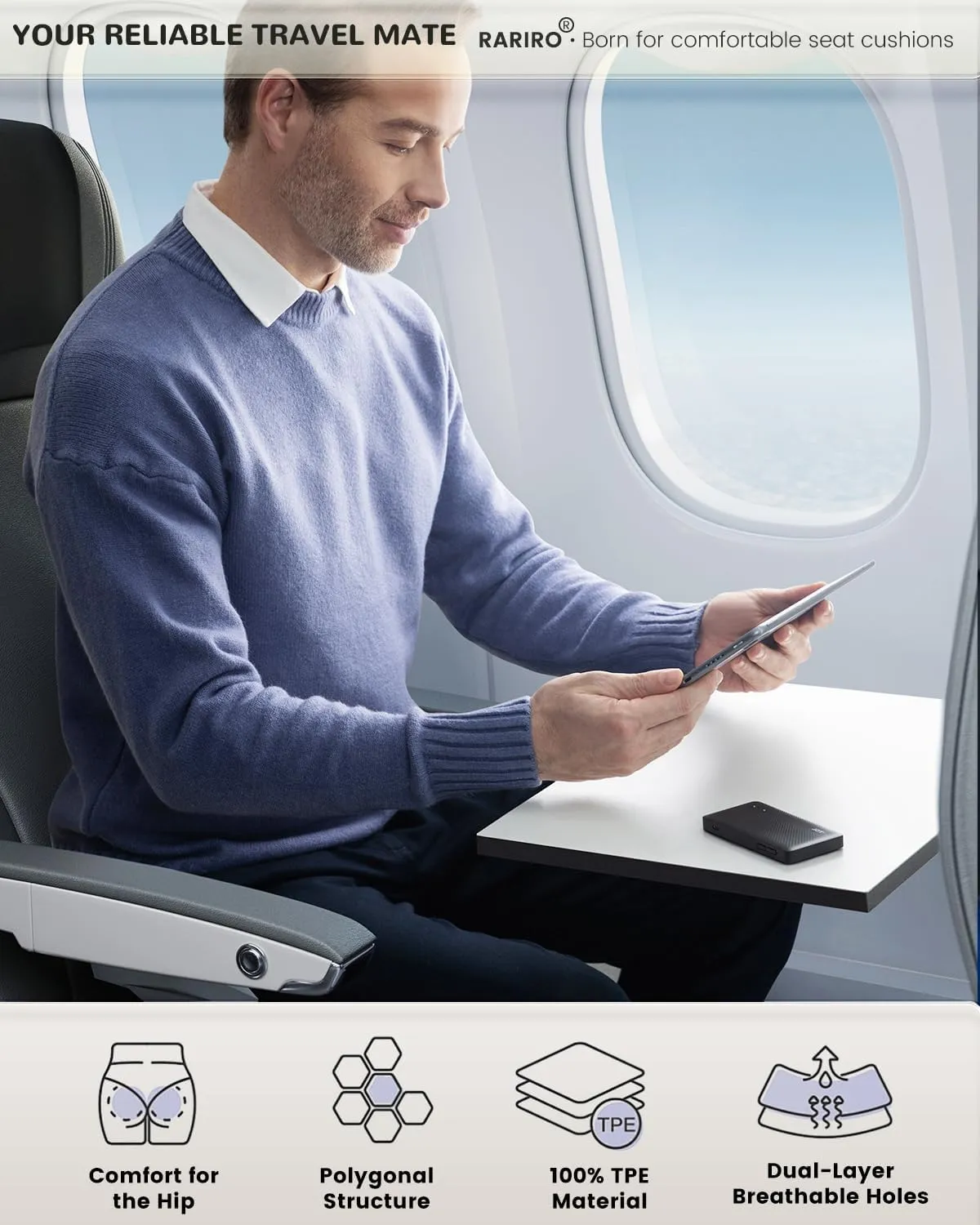 Travel Gel Seat Cushion - Foldable Waterproof Portable Pad for Airplane, Stadium, Bleacher, Kayaking, Flights, Camping, Egg Gel Pads, Ergonomic Design