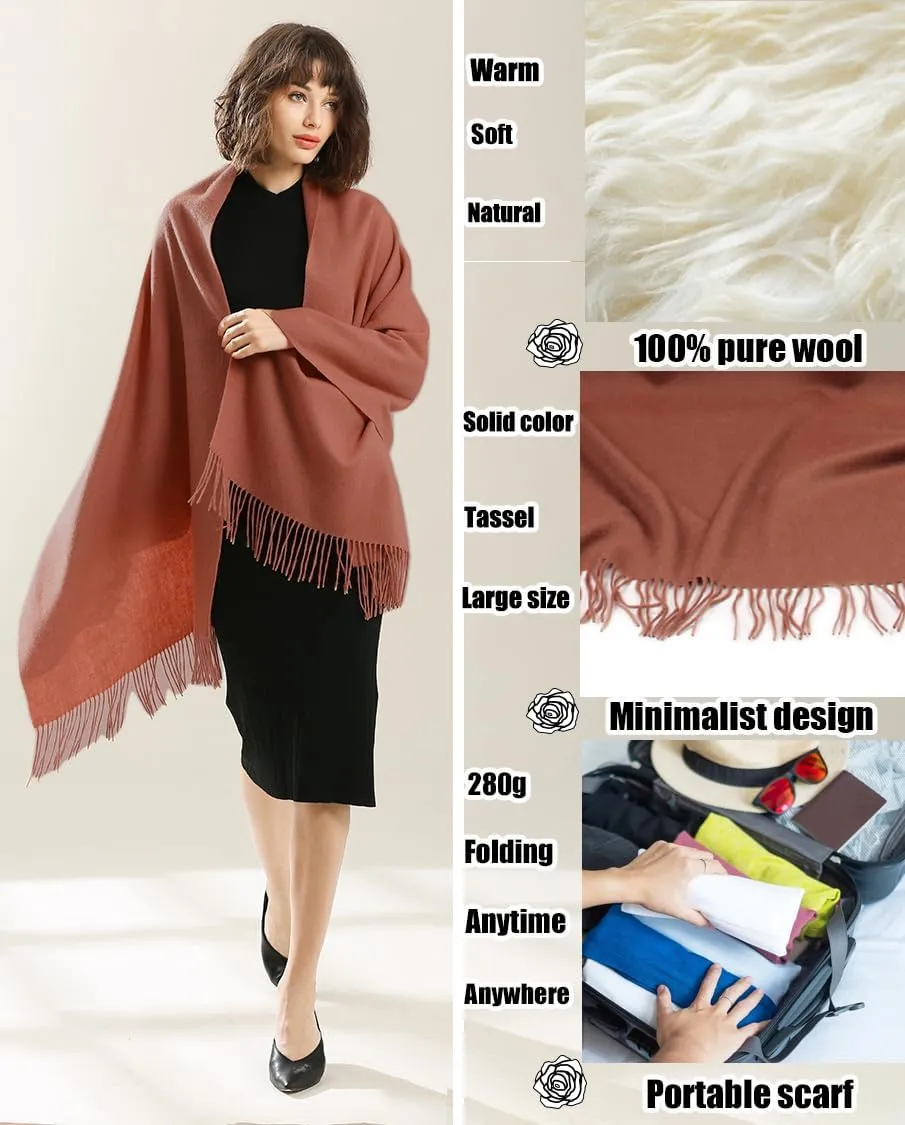 Travel Scarf with 100% Pure Lamb Wool，Large and Soft Pashmina and Shawl Wraps for Women