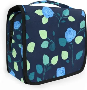 Travel Toiletry Bag Cosmetic Bag Blue Roses Watercolor Portable Hanging Cosmetic Case Traveling With Leakproof Compartment Makeup Toiletries Cosmetic Organizer for Women Men