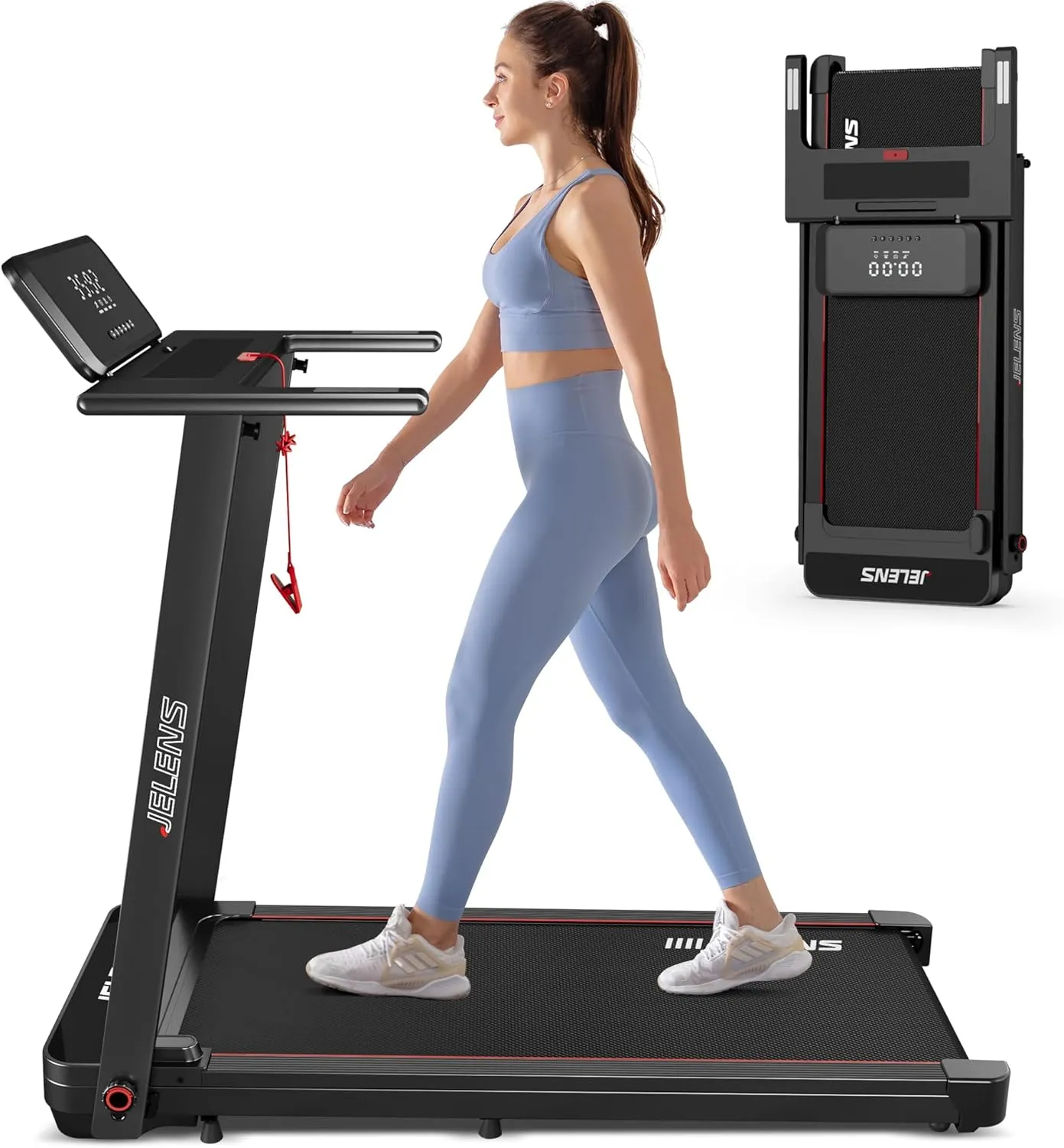 Treadmill with Desk Workstation, Walking Treadmill Pad, Portable Desk Treadmills for Home Small, Foldable Walking Pad with Handle Bar