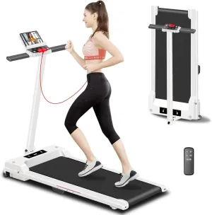Treadmills for Home Small, Foldable Walking Pad Treadmill 300lb Capacity, 3.0HP Portable Compact Treadmill, Mini Electric Treadmill with Handle-bar, Remote Control, LED Display - White