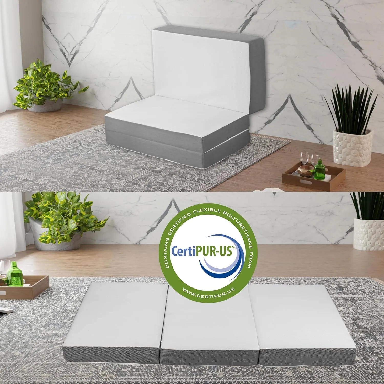 Treaton, 3-Inch Tri-Folding Gel Memory Foam Mattress, Cot Pad, Guest Bed - Portable Floor Mattrees, Breathable Mesh Sides with Ultra Soft, Removable and Washable Cover