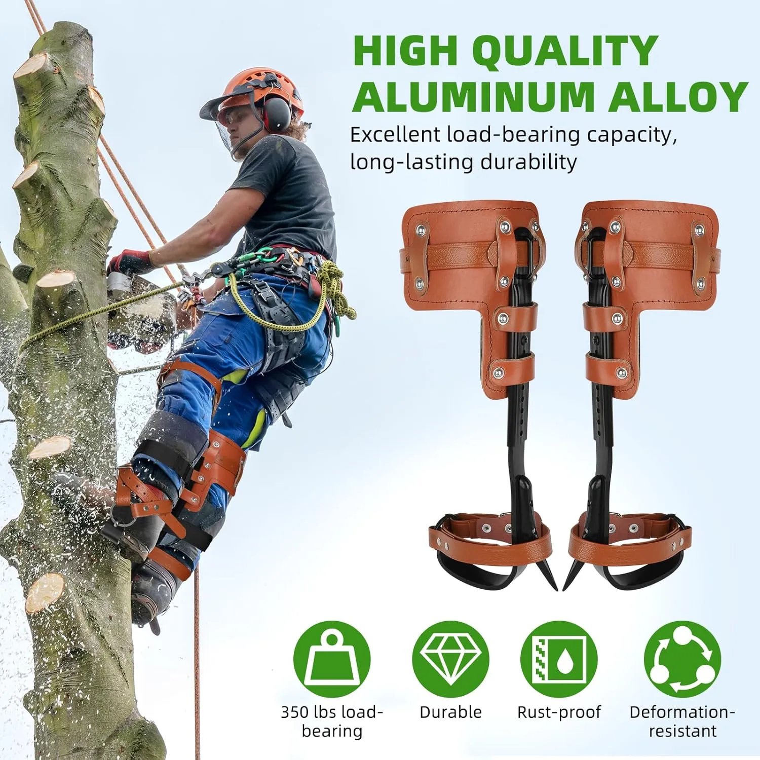 Tree Climbing Spikes Set Tree Climbing Gear 1 Pair Alloy Steel Climbing Spurs 350lbs Load Capacity Arborist Equipment for Climbers, Fruit Picking and Lumberjack