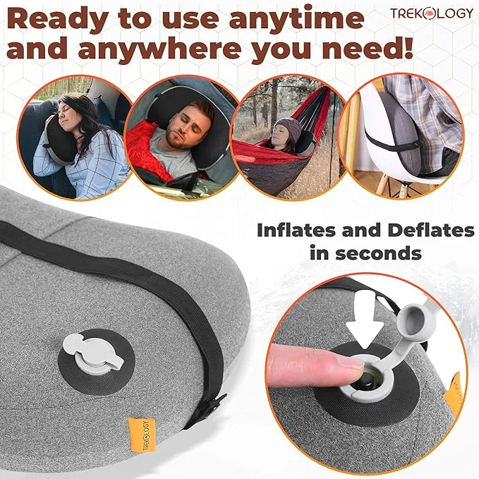 TREKOLOGY Camping Pillow with Removable Cover, Inflatable Pillow for Backpacking, Ultralight Inflatable Camp Pillows for Sleeping Portable Compact Pillow for Hiking Travel