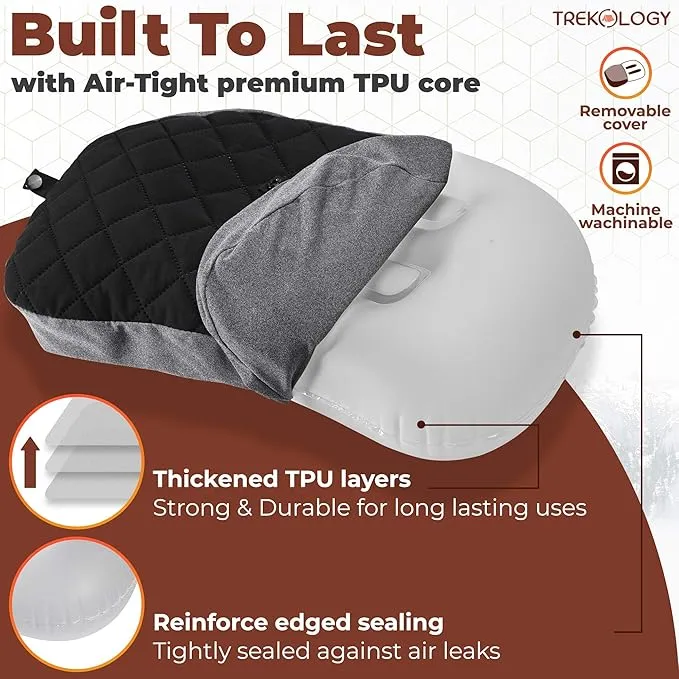 TREKOLOGY Camping Pillow with Removable Cover, Inflatable Pillow for Backpacking, Ultralight Inflatable Camp Pillows for Sleeping Portable Compact Pillow for Hiking Travel