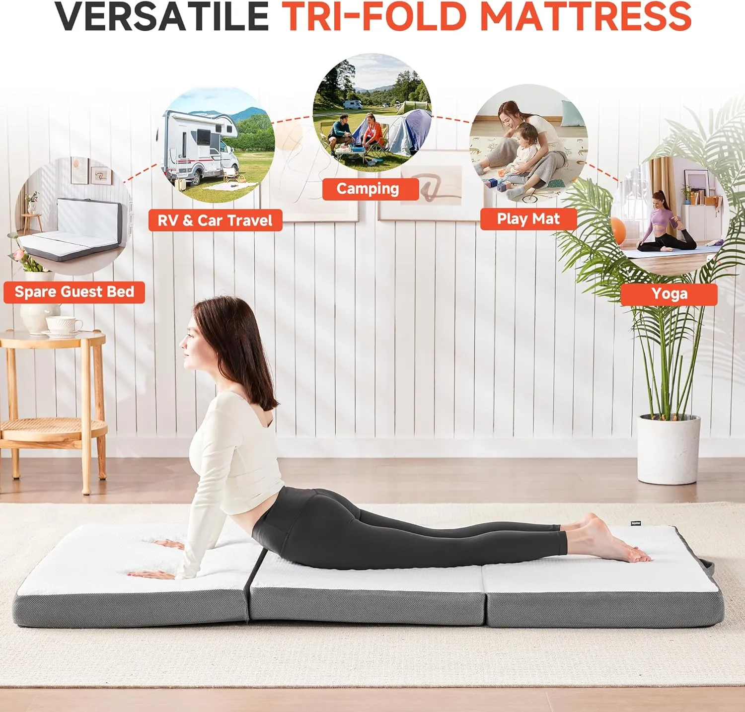 Tri Folding Mattress Twin 4 Inch, Memory Foam Foldable Mattress Topper with Storage Bag & Blanket, Portable Trifold Mattress with Breathable Washable Cover for Camping, Floor, Guest