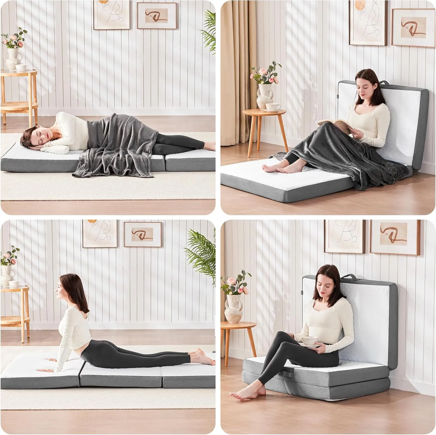 Tri Folding Mattress Twin 4 Inch, Memory Foam Foldable Mattress Topper with Storage Bag & Blanket, Portable Trifold Mattress with Breathable Washable Cover for Camping, Floor, Guest