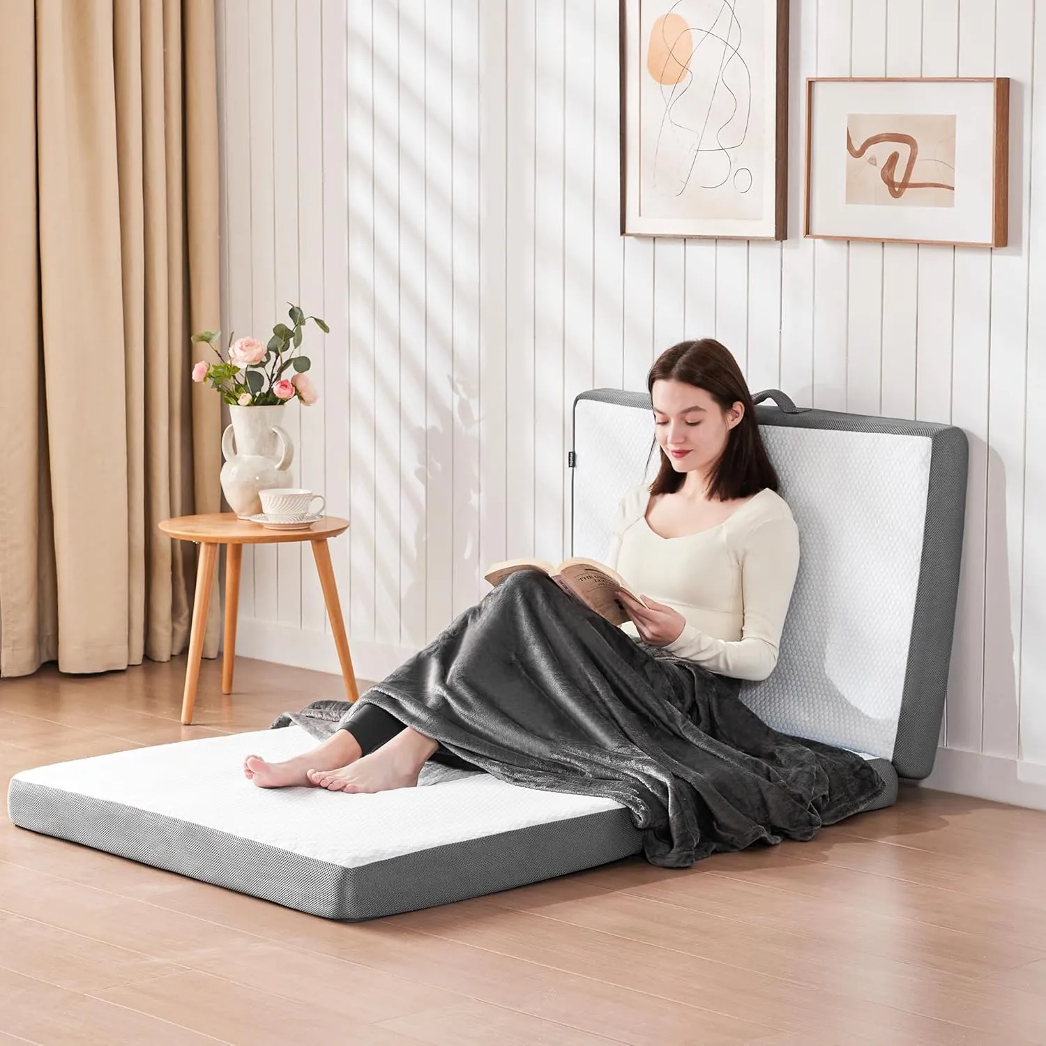 Tri Folding Mattress Twin 4 Inch, Memory Foam Foldable Mattress Topper with Storage Bag & Blanket, Portable Trifold Mattress with Breathable Washable Cover for Camping, Floor, Guest