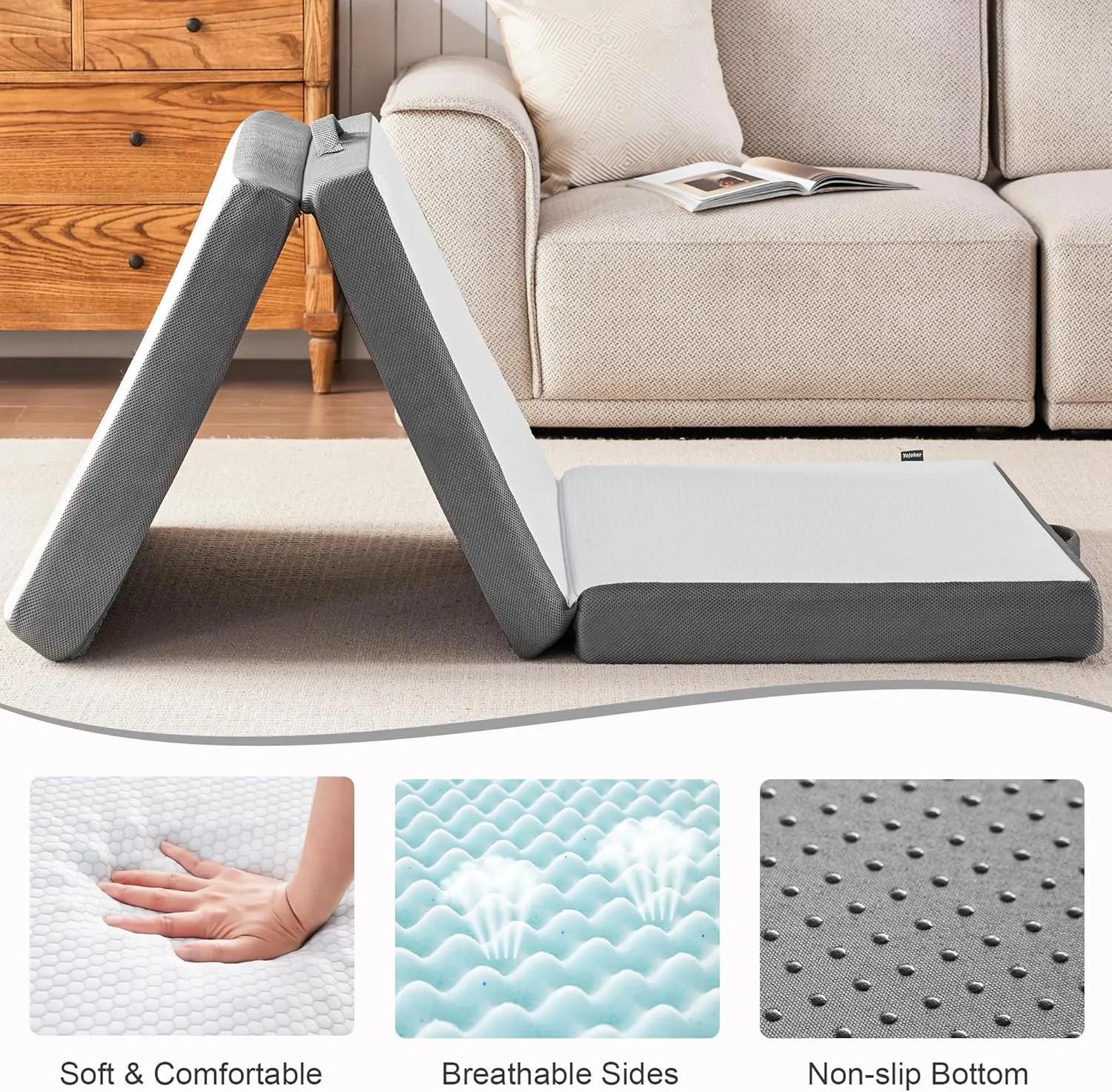 Tri Folding Mattress Twin 4 Inch, Memory Foam Foldable Mattress Topper with Storage Bag & Blanket, Portable Trifold Mattress with Breathable Washable Cover for Camping, Floor, Guest