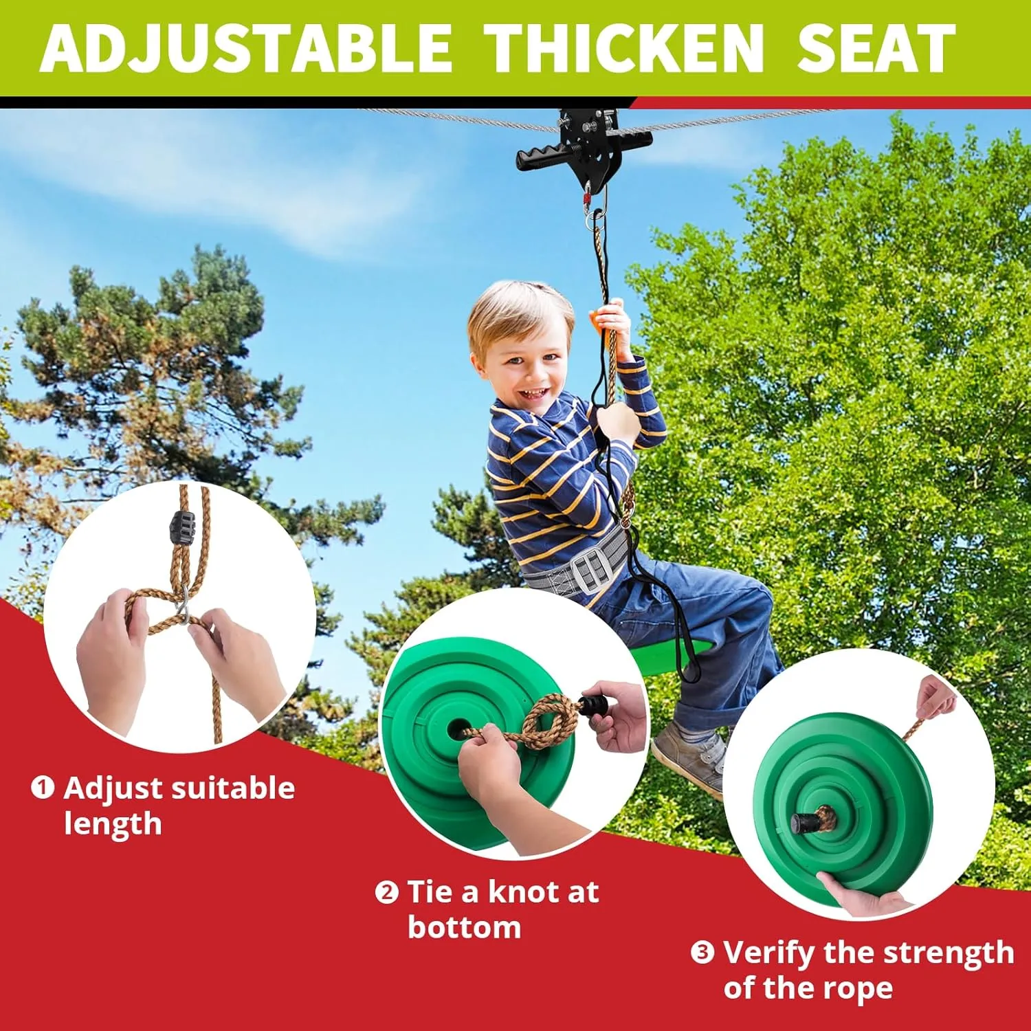 TRSMIMA Zipline Kit for Kids and Adult 200ft Zipline with Spring Brake Safety Harness Zip line Trolley Ratchet Tighten System Support 330 lbs