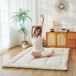 Twin Size Japanese Floor Futon Foldable Futon Mattress for Floor Tatami Mattress Portable Rollaway Bed for Guest Playmat for Kids Tatami Sleeping Pad Japanese Mattress for Adults Beige A