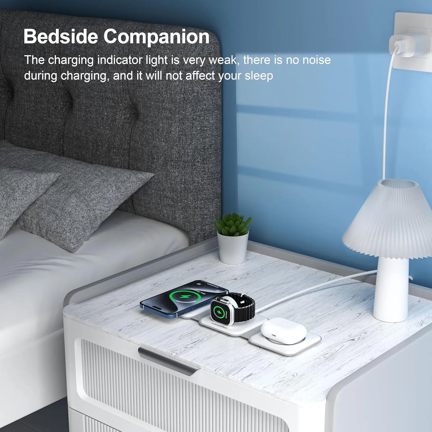 UCOMX 3 in 1 Charging Station for Multple Devices,Foldable 3 in 1 Wireless Charger for Travel,Nano Wireless Charging Station for iPhone16 15 14 13 12 Pro Max/Watch 10 9 8 7 6 5 4 3 Ultra/AirPod Pro