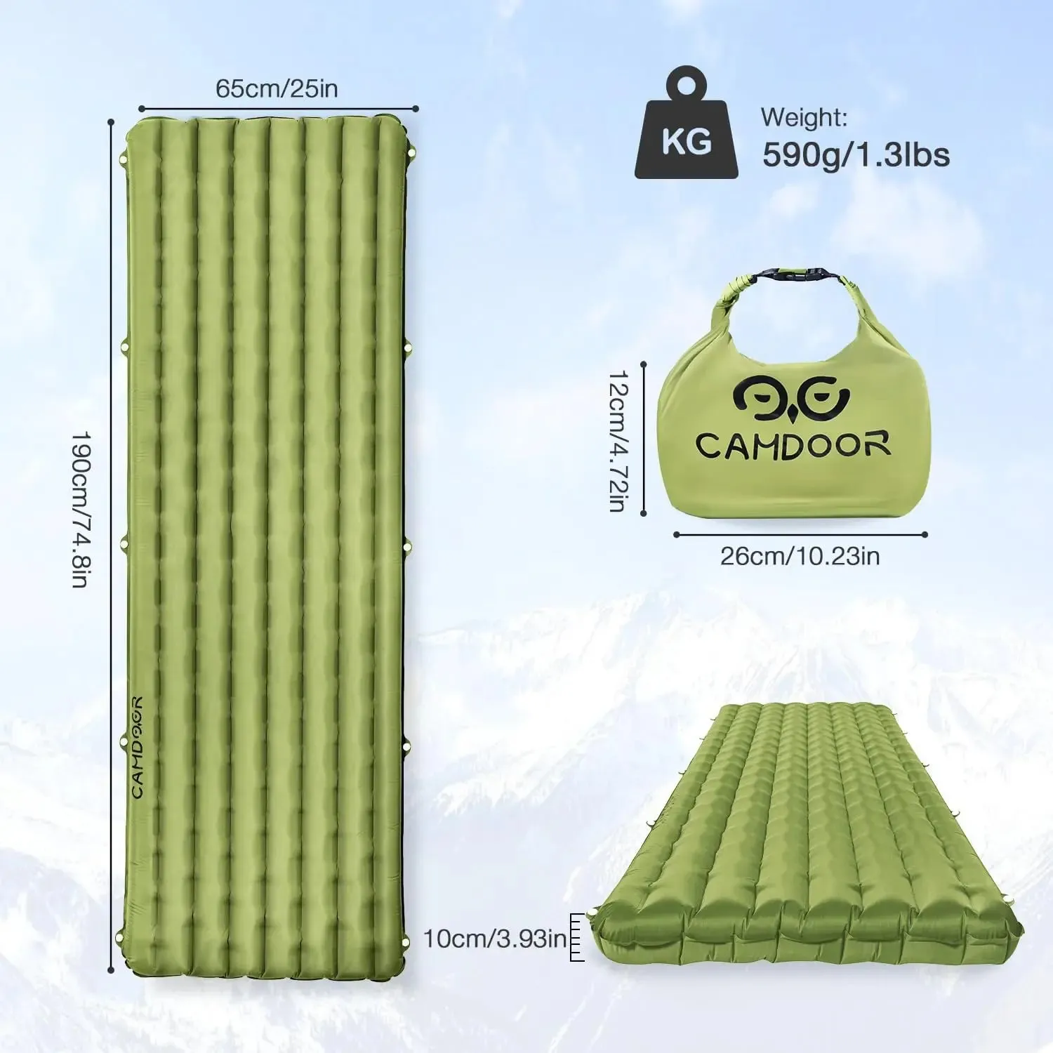 Ultralight Insulated Sleeping Pad with Inflatable Bag for Camping and Hiking