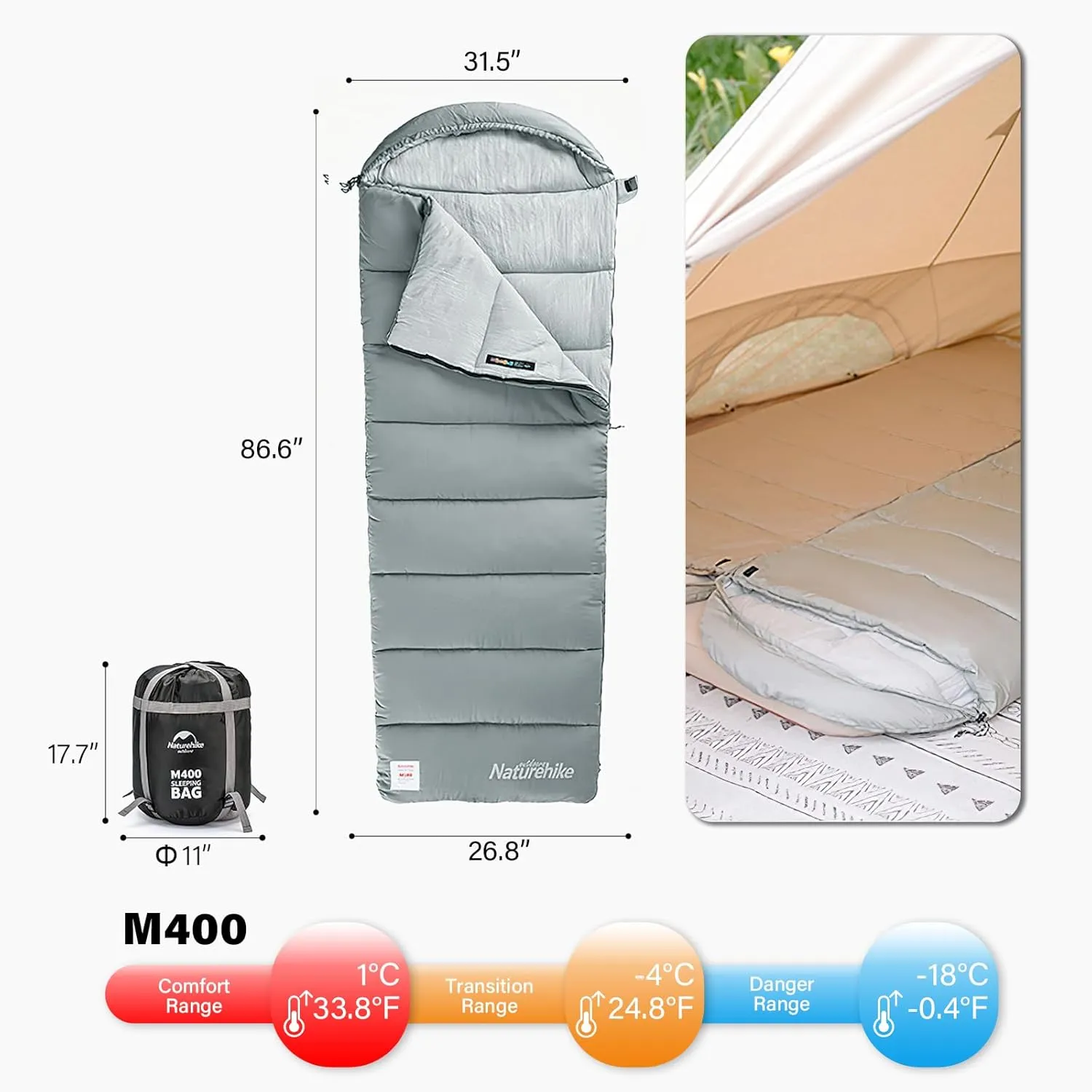 Ultralight Sleeping Bag 25°F-54°F with Hood Great for 3-4 Season Traveling Camping Outdoor Activities Family Camping Mountaineering car Camping,Machine Washable No-Snag Zipper