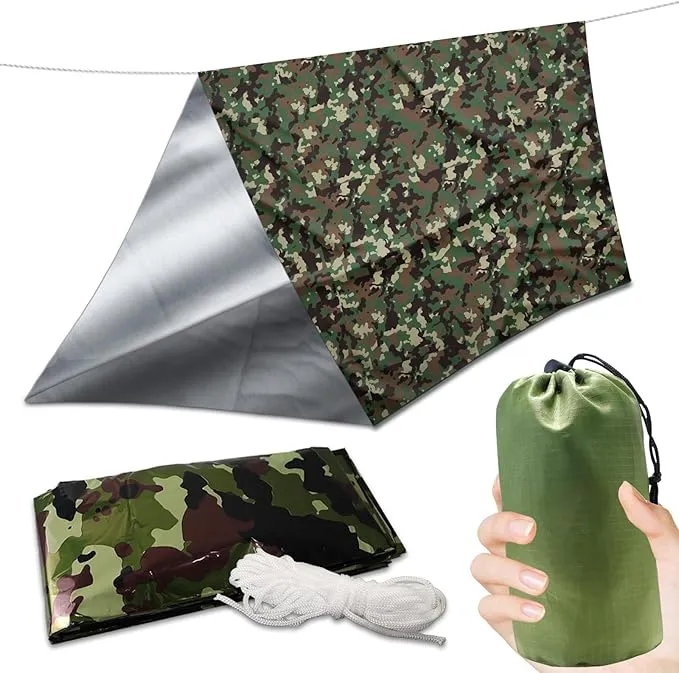 Ultralight Survival Tent 2 Person Emergency Shelter Outdoor Thick Emergency Blankets Nylon Stuff Sack Tube Tent Survival Tarp Camping & Outdoor Survival Kits for Camping Hiking Car Use