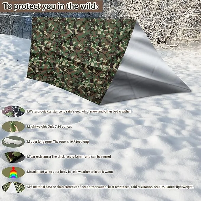 Ultralight Survival Tent 2 Person Emergency Shelter Outdoor Thick Emergency Blankets Nylon Stuff Sack Tube Tent Survival Tarp Camping & Outdoor Survival Kits for Camping Hiking Car Use